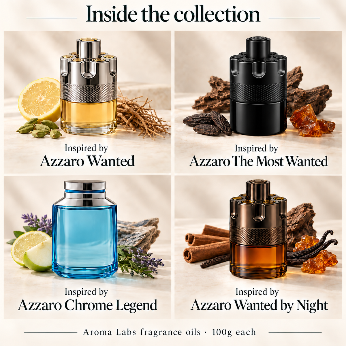 Azzaro Inspired Collection — contents, Aroma Labs 100g fragrance oils