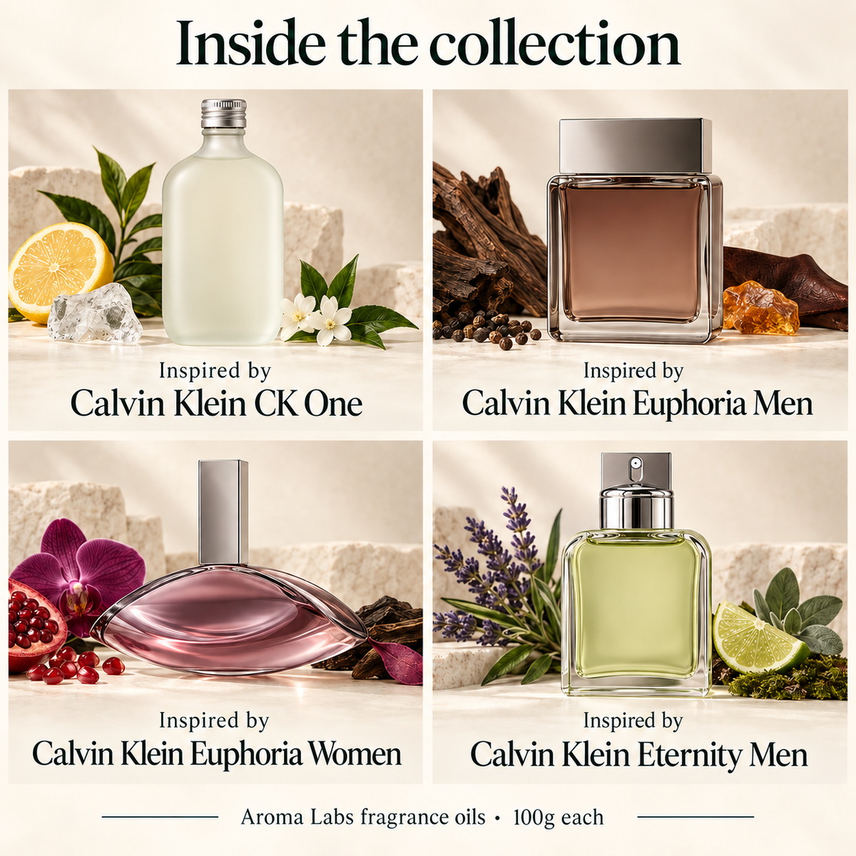 Calvin Klein Inspired Collection — contents, Aroma Labs 100g fragrance oils