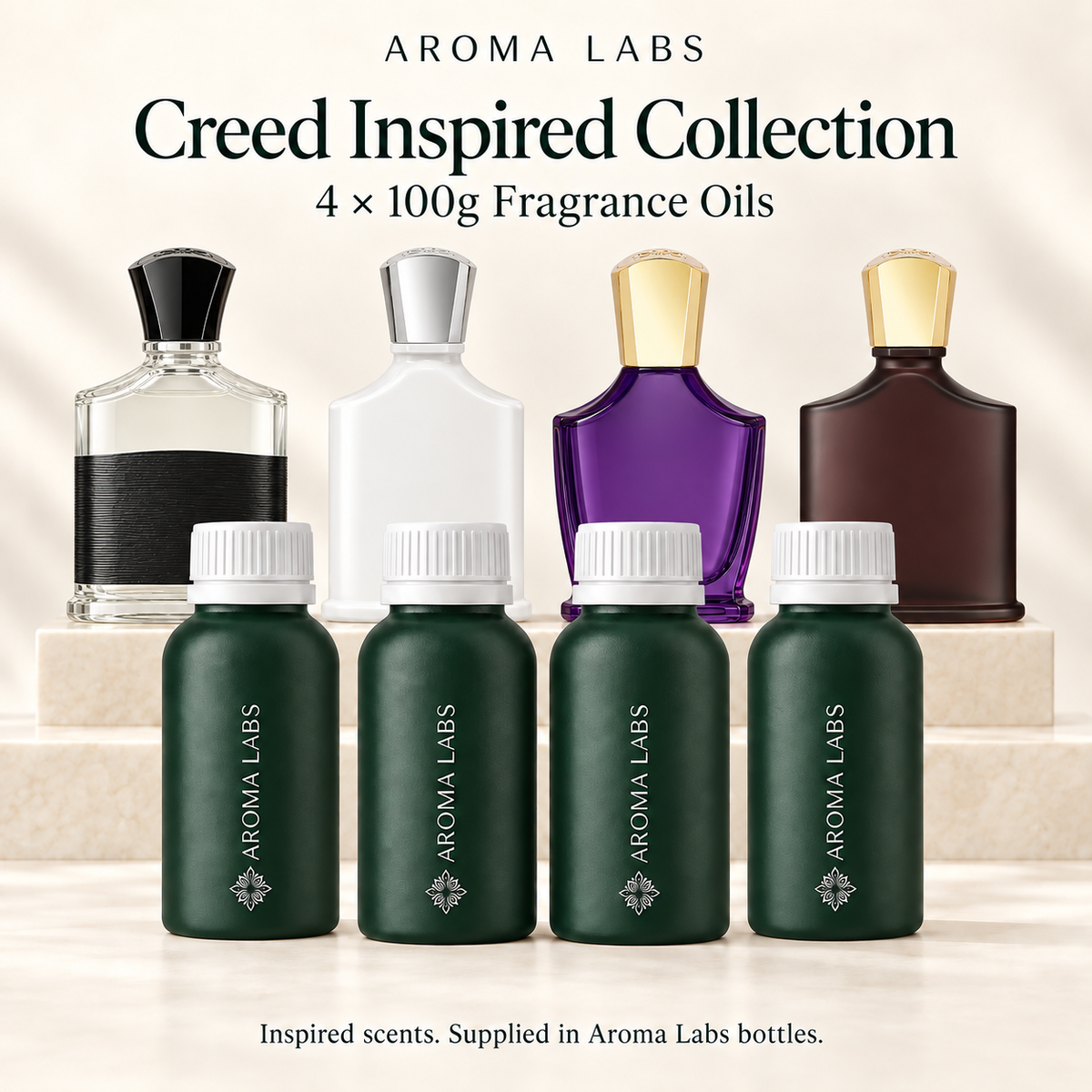 Creed Inspired Collection — hero — 4 × 100g Aroma Labs fragrance oils