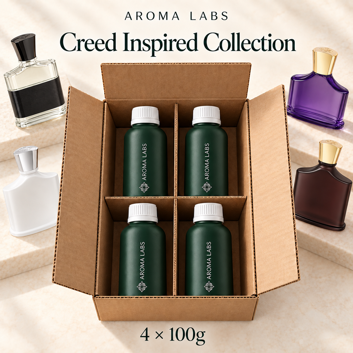 Creed Inspired Collection — shipping — 4 × 100g Aroma Labs fragrance oils