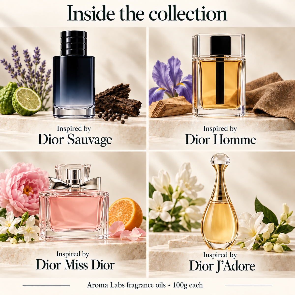 Dior Inspired Collection — contents, Aroma Labs 100g fragrance oils