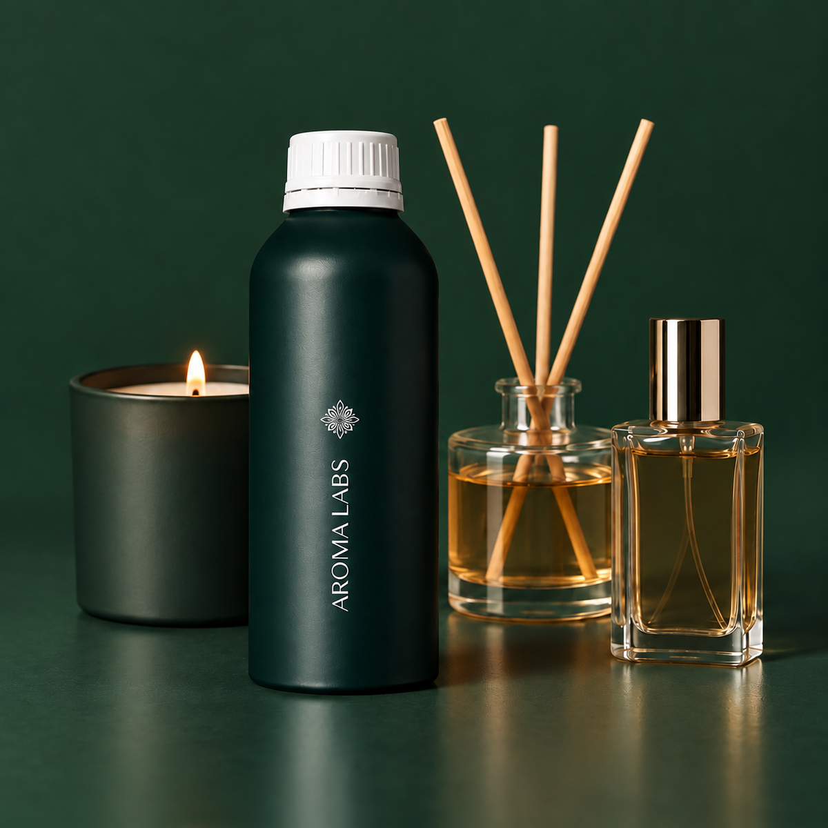 Aroma Labs fragrance oil with candle, diffuser and perfume application