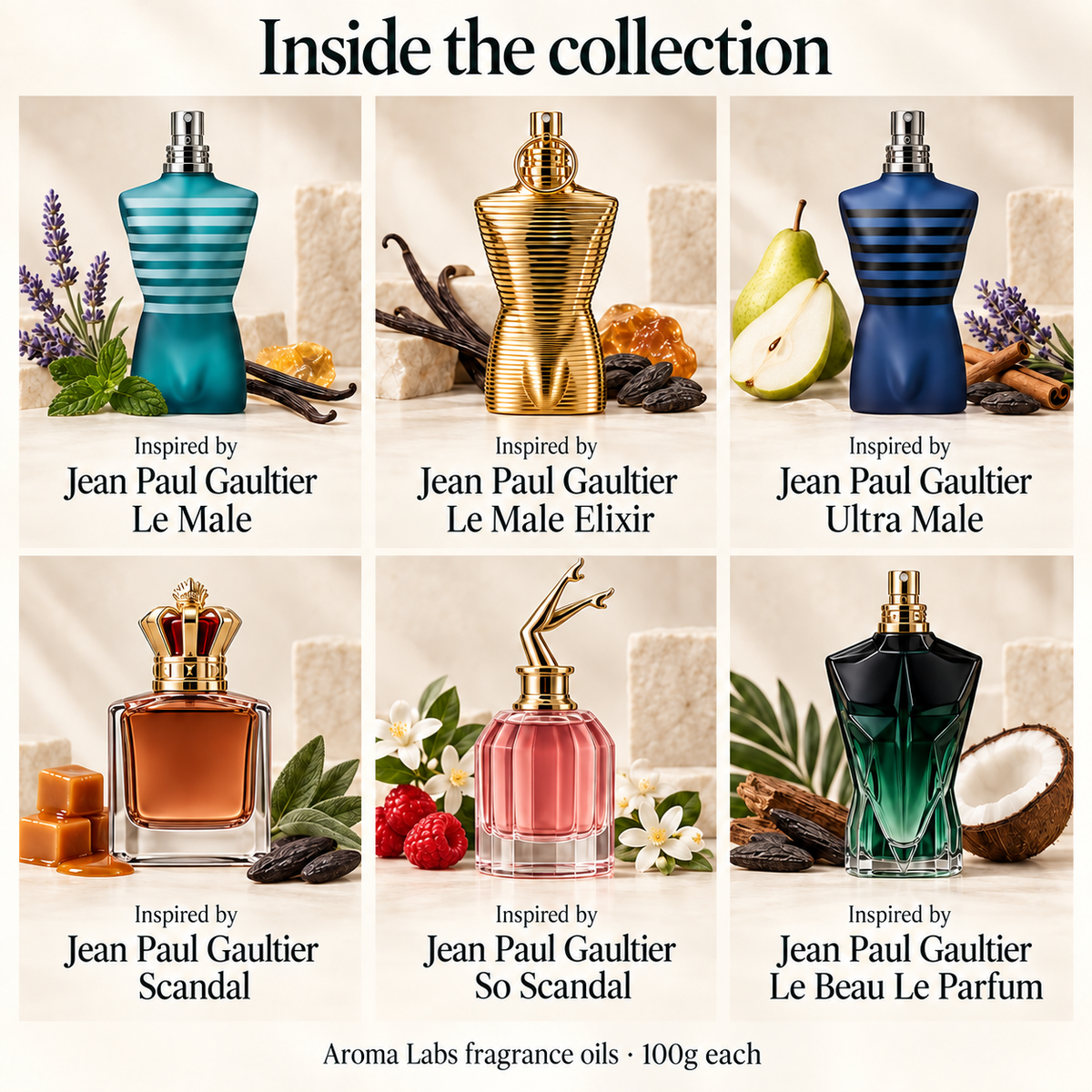 Jean Paul Gaultier Inspired Collection — contents, Aroma Labs 100g fragrance oils