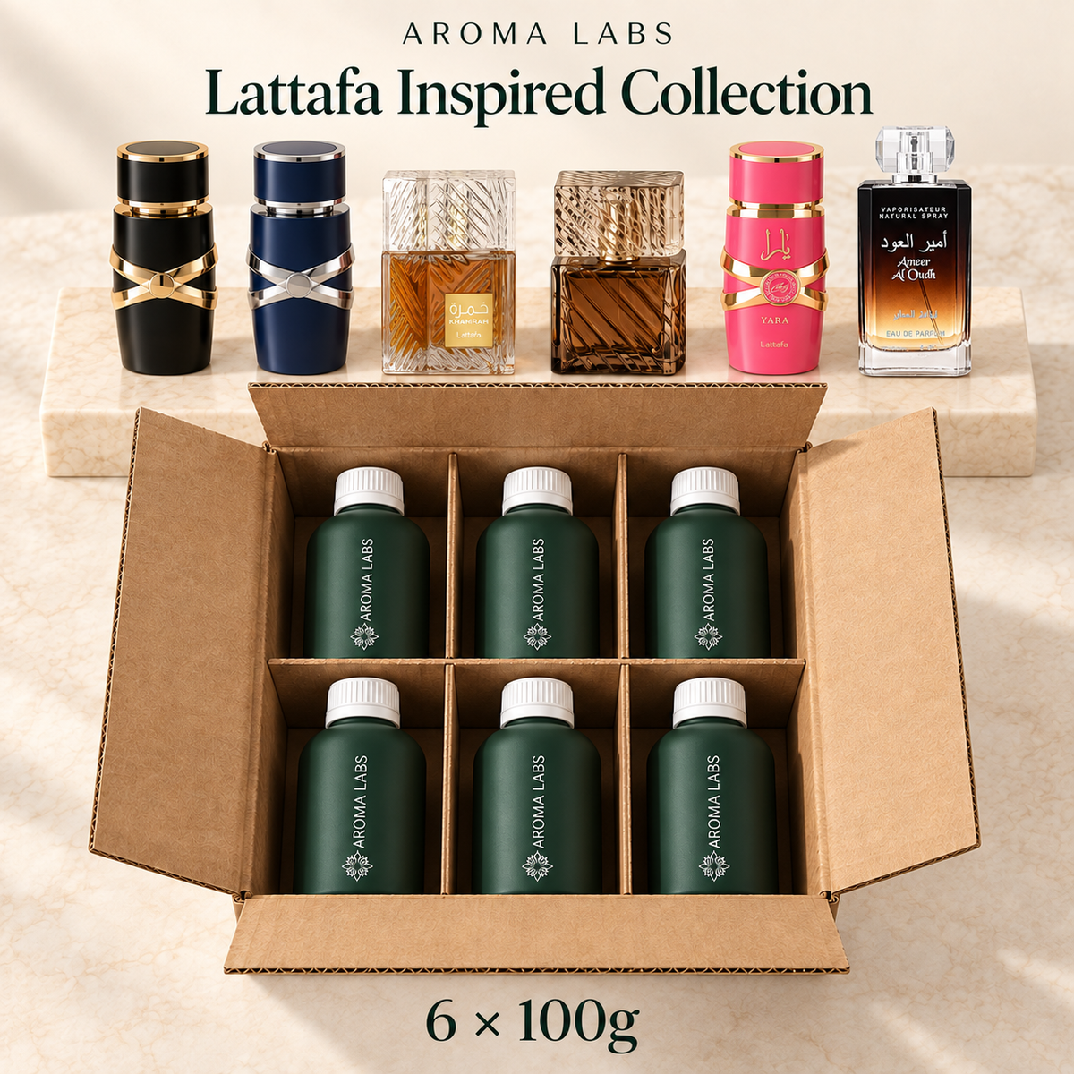 Lattafa Inspired Collection — shipping, Aroma Labs 100g fragrance oils