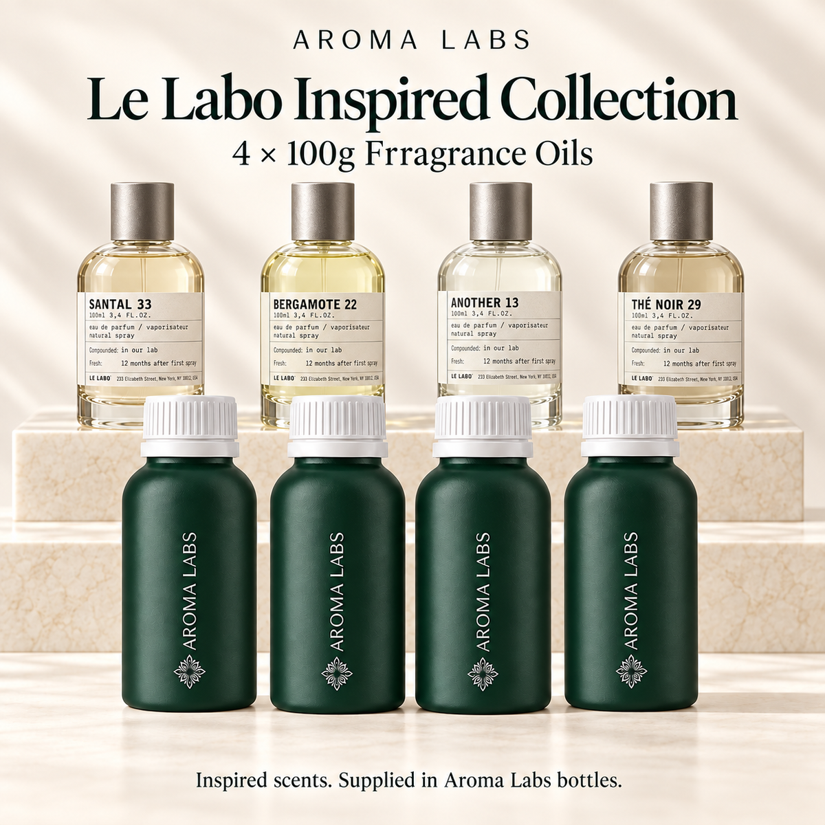 Le Labo Inspired Collection — hero, Aroma Labs 100g fragrance oils