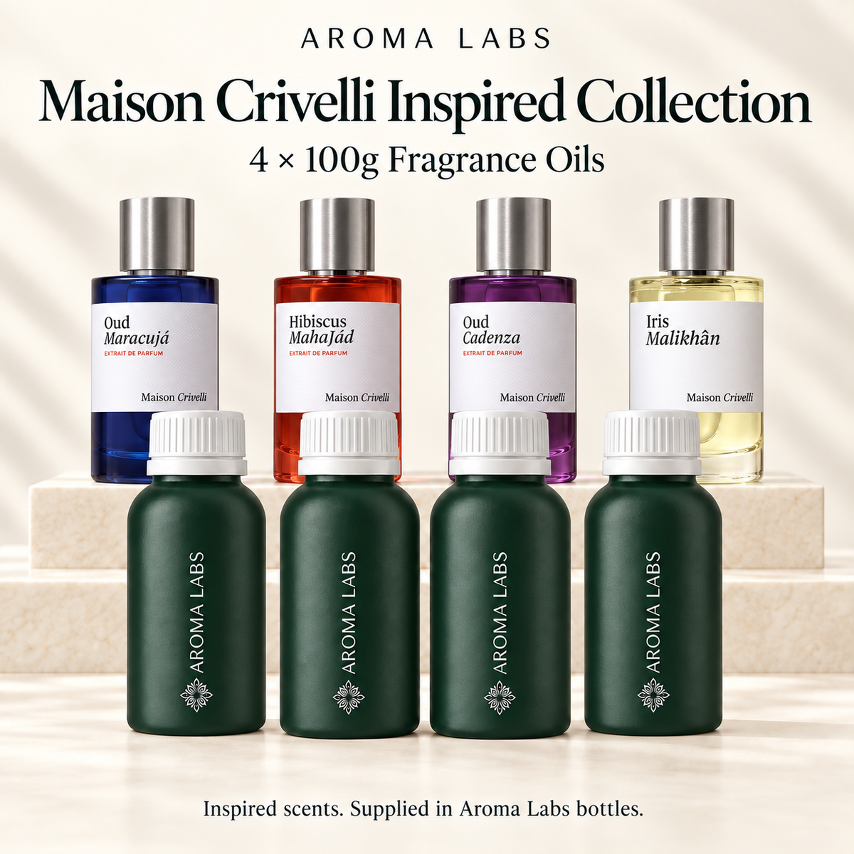 Maison Crivelli inspired collection hero; Aroma Labs fragrance oils