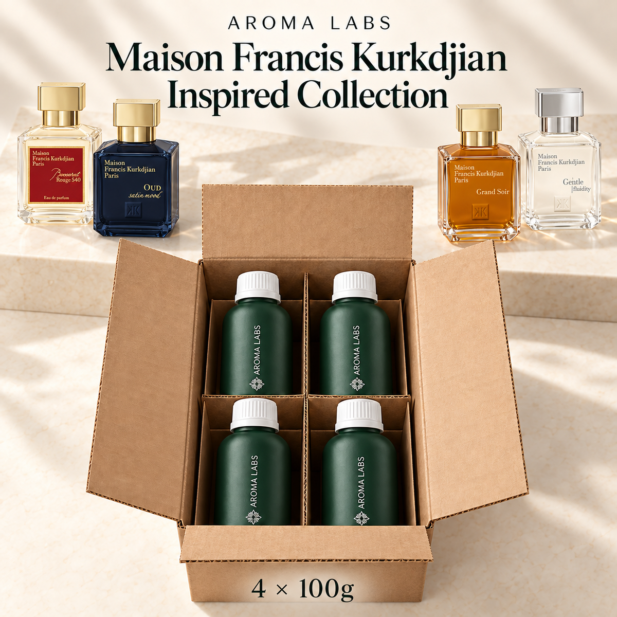 maison-francis-kurkdjian-inspired-collection — shipping, corrected designer references, 100g fragrance oils