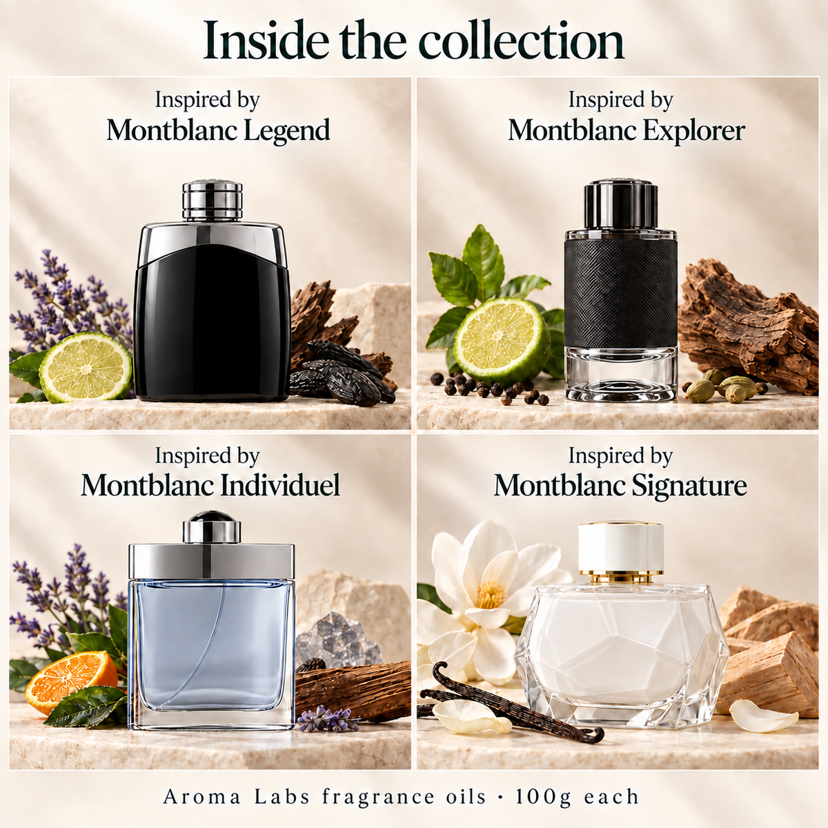 Montblanc Inspired Collection — contents, Aroma Labs 100g fragrance oils