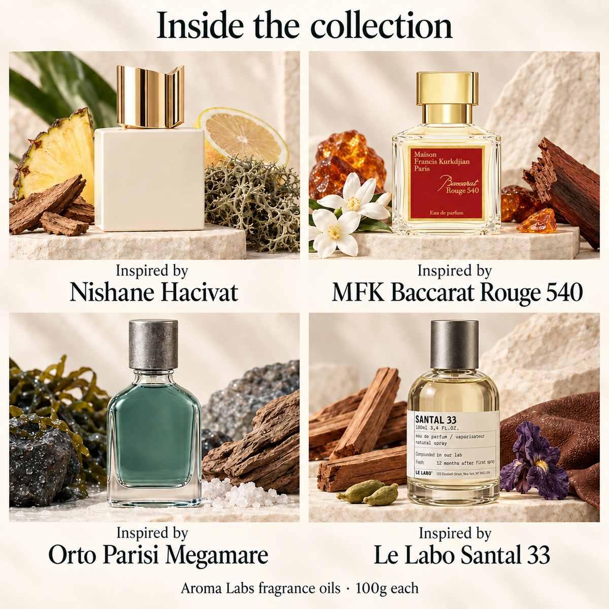 Niche Discovery Collection — contents-2, Aroma Labs 100g fragrance oils