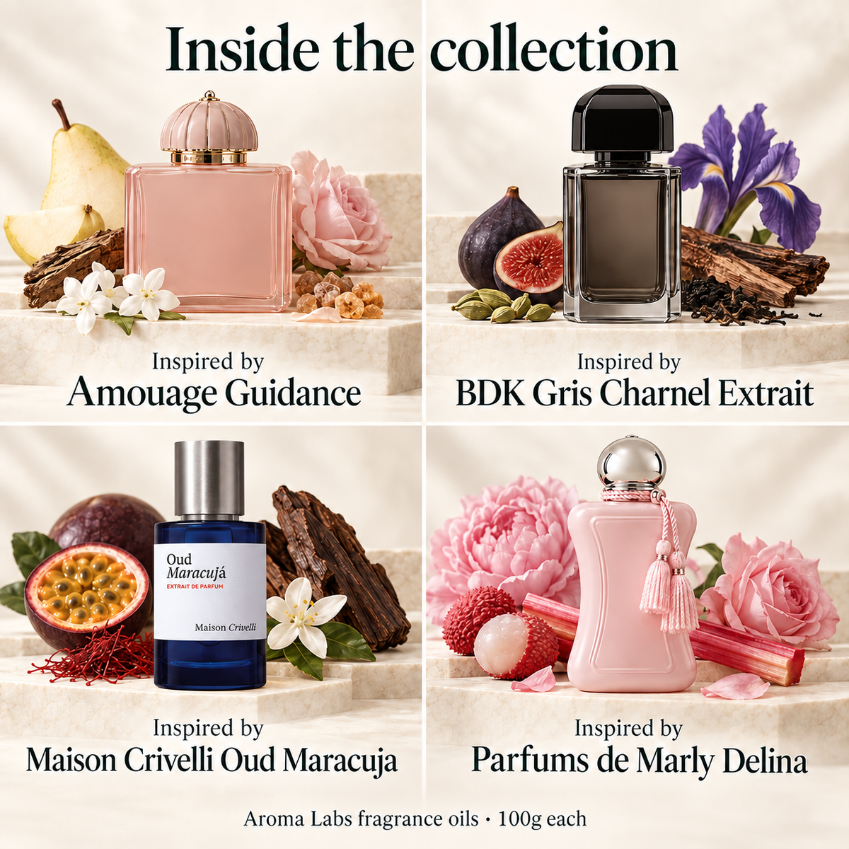 Niche Discovery Collection — contents, Aroma Labs 100g fragrance oils