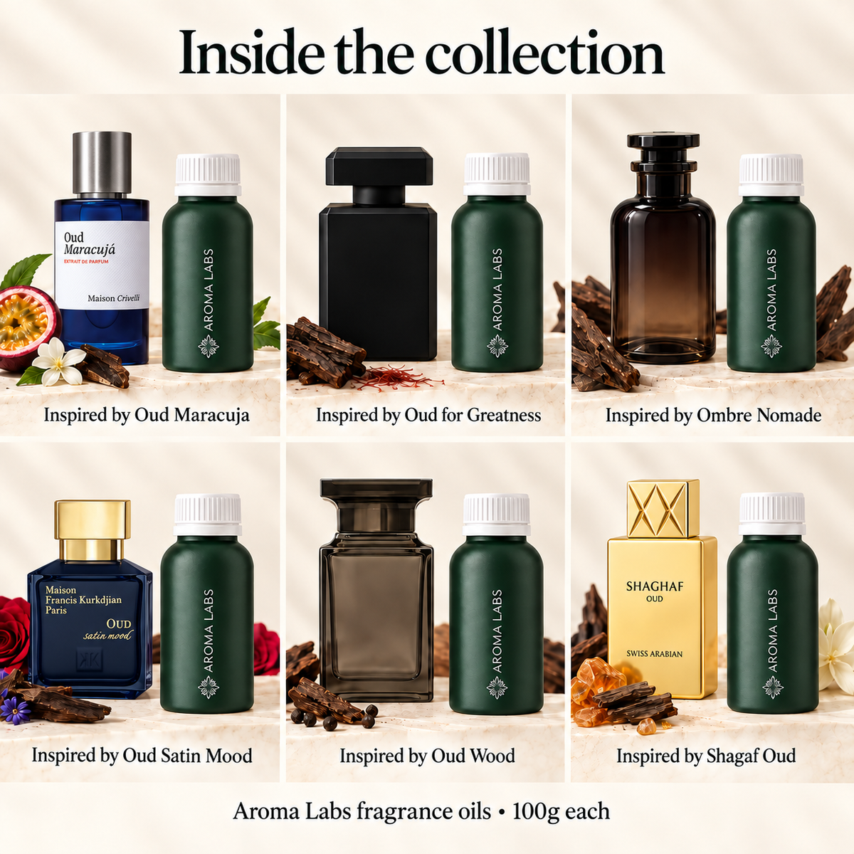 Oud Collection — contents, Aroma Labs 100g fragrance oils