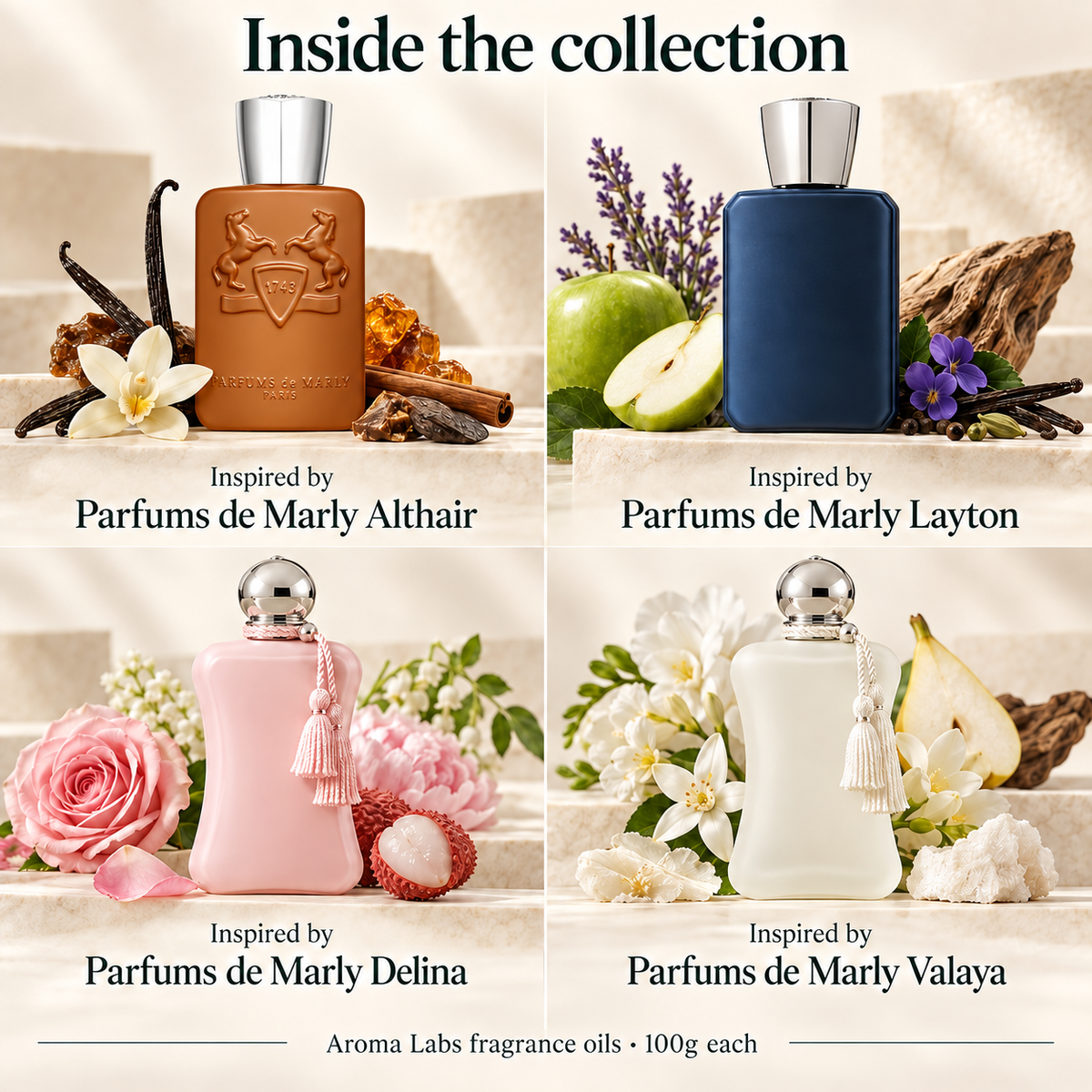 Parfums de Marly Inspired Collection — contents, Aroma Labs 100g fragrance oils