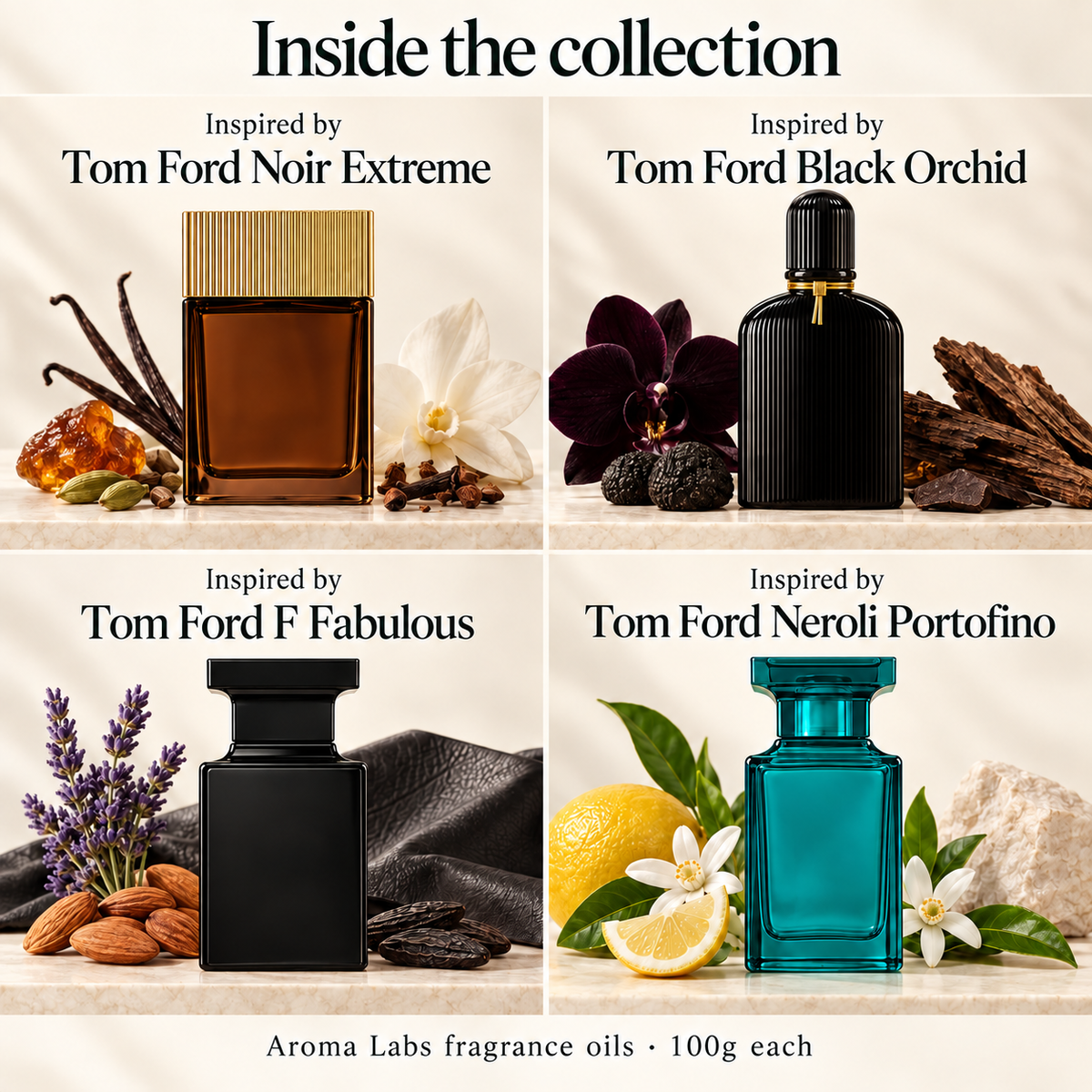 Tom Ford Inspired Collection — contents-2, Aroma Labs 100g fragrance oils