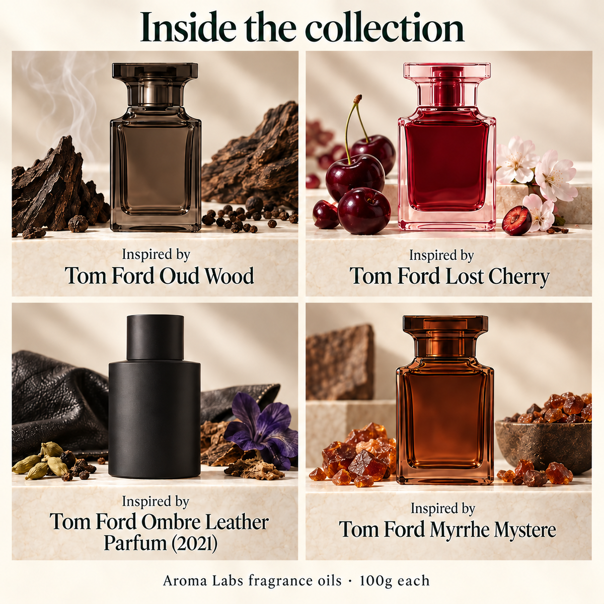 Tom Ford Inspired Collection — contents, Aroma Labs 100g fragrance oils