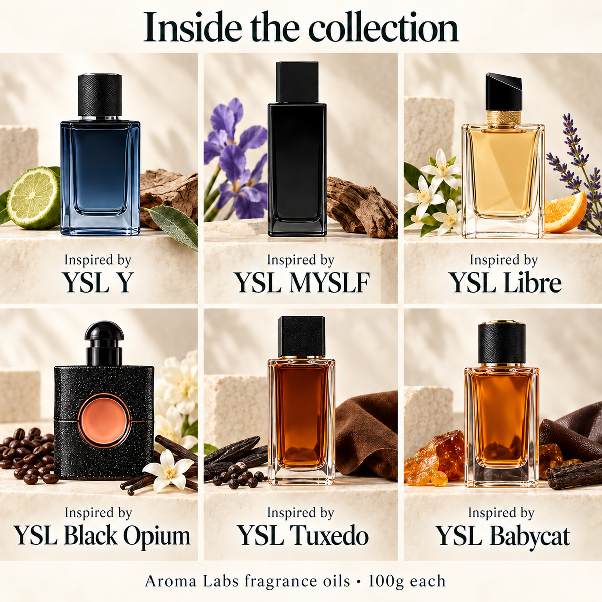 Yves Saint Laurent Inspired Collection — contents, Aroma Labs 100g fragrance oils
